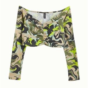 H&M Ribbed Long Sleeve Off-The-Shoulder Top